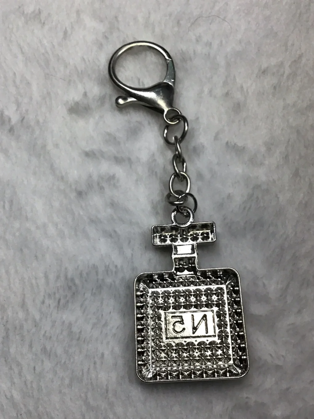 N5 Crystal Perfume Bottle Keychain - Silver Tone
